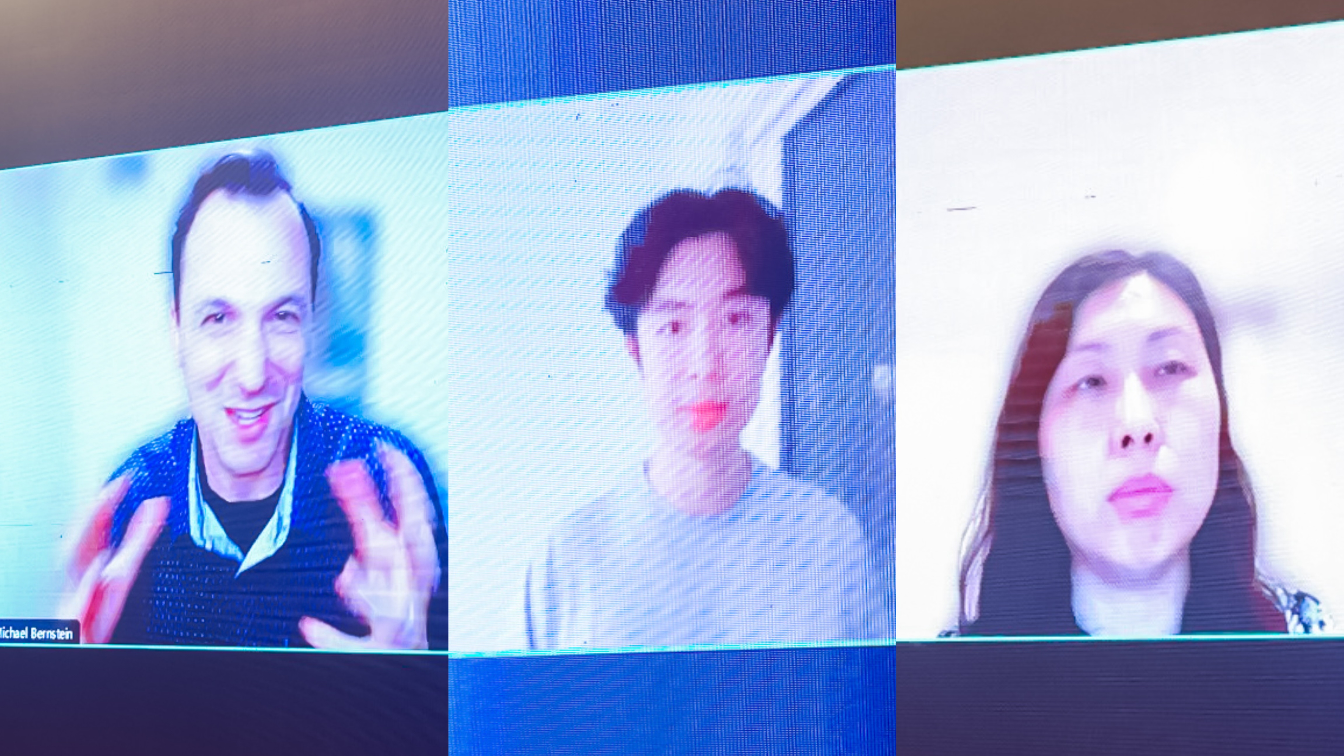 20230910-开云游戏平台计算机系与人工智能研究院基础模型研究中心联合举办首届基础大模型研讨会-嘉艺-Michael Bernstein（左）、Jason Wei（中）、Yan Liu（右）在线上作报告.jpg